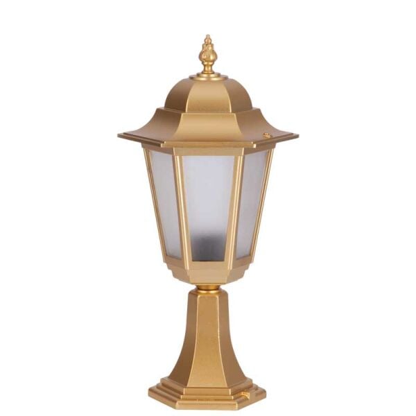 Alüminyum Altıngen Altın Yaldız Boyalı Park Bahçe Feneri 27x53cm