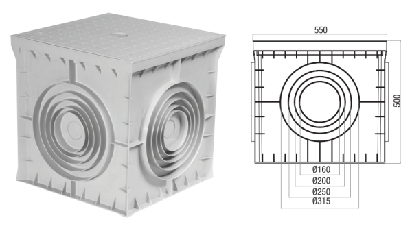 55x55x50 mm Termoplastik Yeraltı Buat, Kapaksız