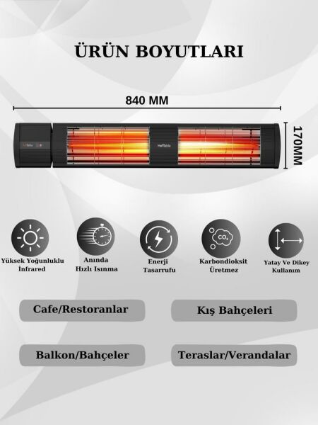 Hottable Duvar Tipi Uzaktan Kumandalı İnfrared Isıtıcı 3000 Watt