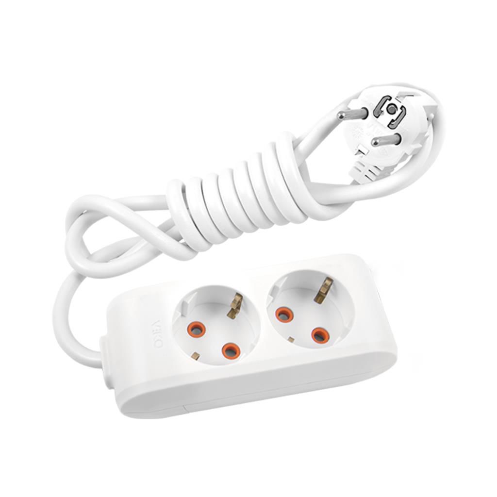 Viko 2li Uzatma Grup Priz Topraklı Kablolu Çocuk Korumalı 2m Beyaz