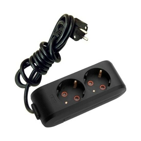 Viko 2li Uzatma Grup Priz Topraklı Kablolu Çocuk Korumalı 2m Siyah