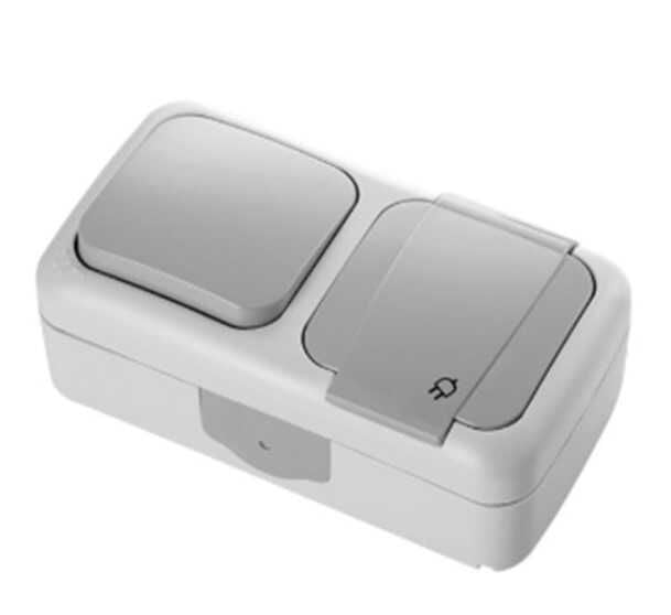 Viko Palmiye Sıvaüstü Nemli Yer 2li Light Anahtar + Topraklı Priz