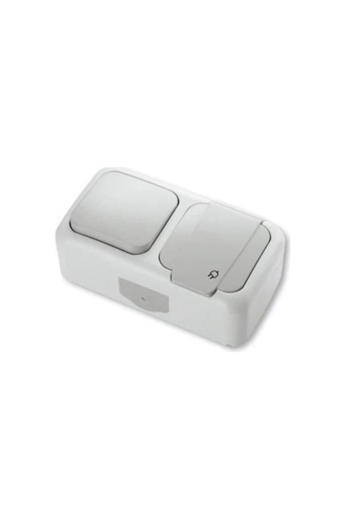 Viko Palmiye Sıvaüstü Nemli Yer Yatay 2li Anahtar + Topraklı Priz