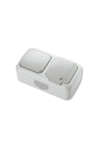 Viko Palmiye Sıvaüstü Nemli Yer Yatay 2li Anahtar + Topraklı Priz