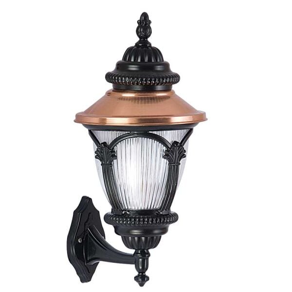 Alüminyum Bakır Sıvamalı Polikarbon Cam Süslü Park Bahçe Fener 30x50cm
