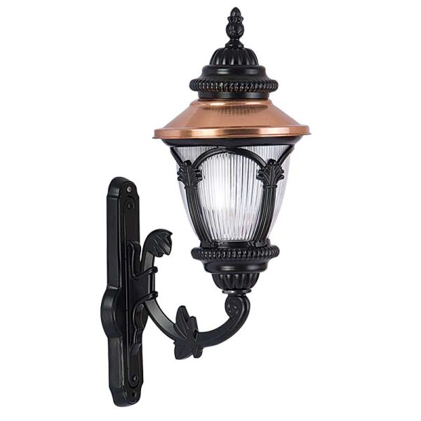 Alüminyum Bakır Sıvamalı Polikarbon Cam Süslü Park Bahçe Fener 38x60cm